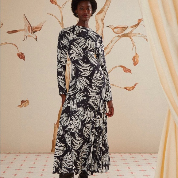 FARM Rio Black Bossa Banana Lenzing™ Ecovero™ Viscose Midi Dress - Picture 4 of 5